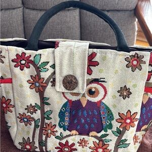 Floral Owl Patterned Tote Bag